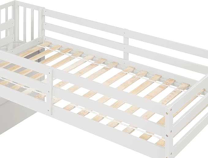 HomSof Loft Bed with Stairs and Storage,White