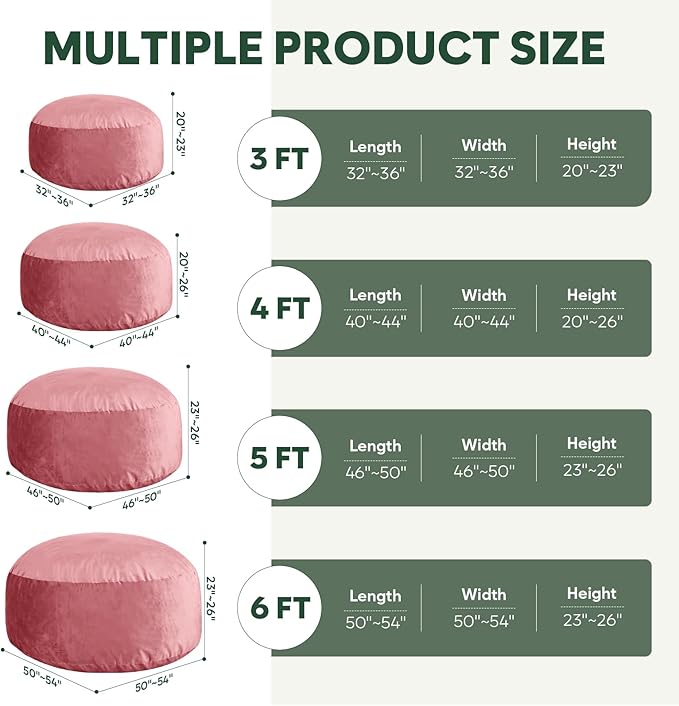 5 Ft Bean Bag Chairs for Adults with Memory Foam Filling, Comfy Bean Bag Sofa with Filler Included, Soft Dutch Velvet Fabric Beanbags,5 Foot, Pink