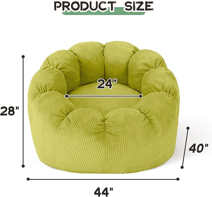 HABUTWAY Giant Bean Bag Chair for Adults/Kids/Teens, Pumpkin Bean Bag Couch Comfy Reading Chair for Bedroom, Corduroy Lazy Sofa Loughe Chair with Wider Seat Depth & Non-Slip Bottom(Light Green)