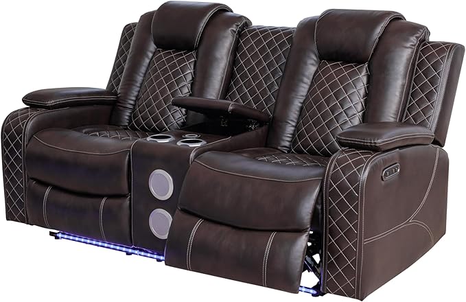 Ball & Cast Power Recliner Sofa Set Leather Reclining Sofa Set Living Room Furniture Set 3PCS Recliner Couch Loveseat & Chair Sets with Coffee Table,Reading Light,Cup Holders for Home Theater Seating