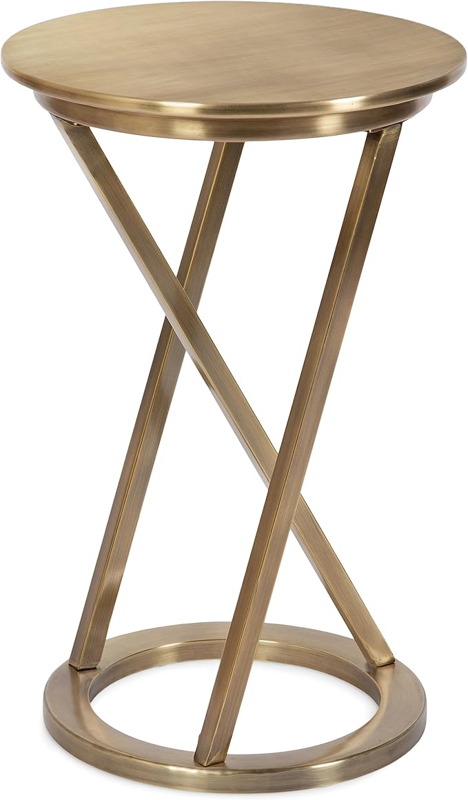 Kate and Laurel Aja Modern Metal Round Side Table; 15 x 15 x 23; Antique Brass; Decorative Geometric Nightstand with Circular Tabletop and Unique Slanted Legs