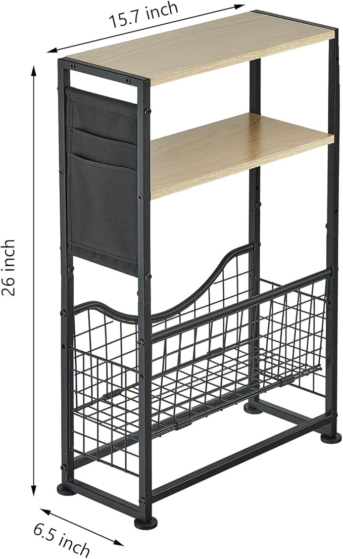 Narrow Side Table, Skinny Small End Tables with Magazine Holder, 3 Tier Small Sofa Side Table for Smalls Spaces, Sofa Couch Tables Bedside Table for Living Room Bedroom Office