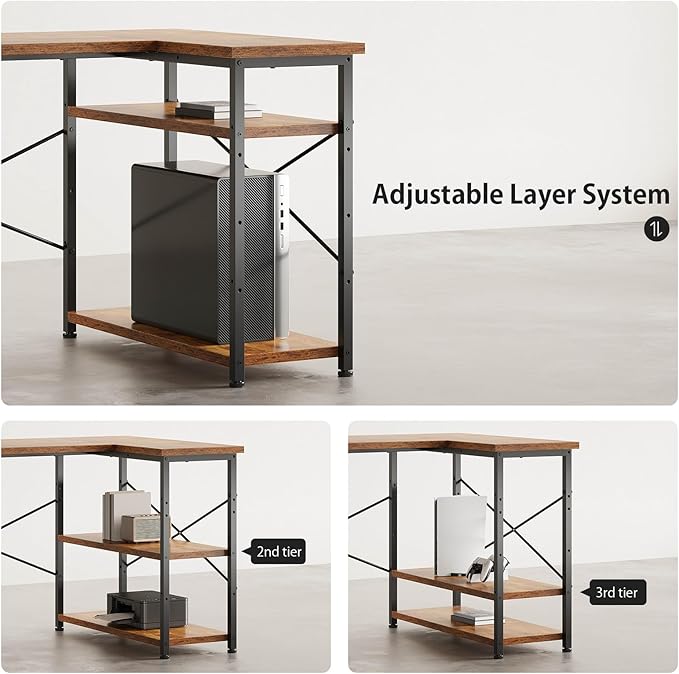 55" Computer Desk with Drawers, Desks for Bedrooms, Writing Desk with Storage, Work Desk for Small Space, Rustic Brown