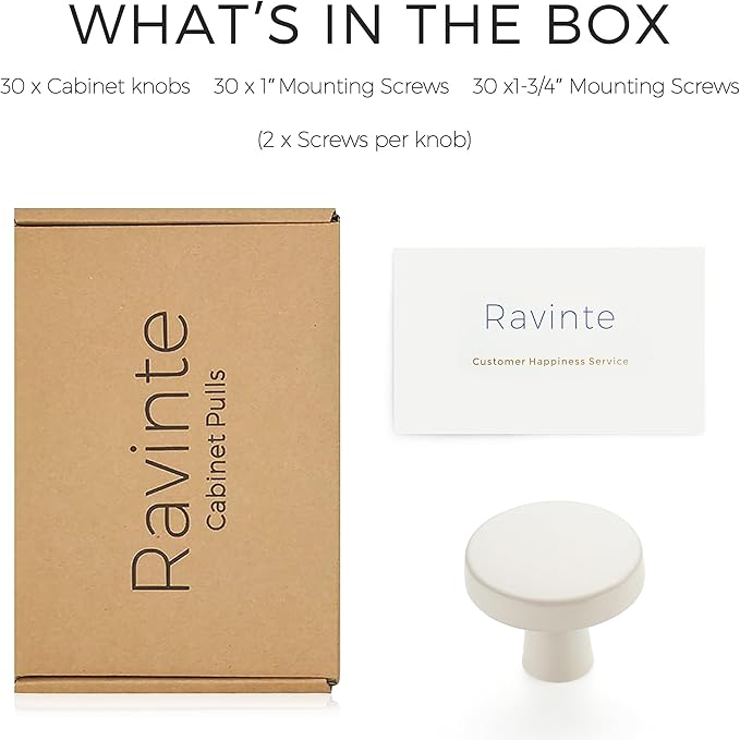 Ravinte 30 Pack Drawer Pulls 1-1/4 Inch Kitchen Cabinet Knobs White Solid Round Dresser Knobs Simple Cabinet Hardware for Cupboard Drawer Handles