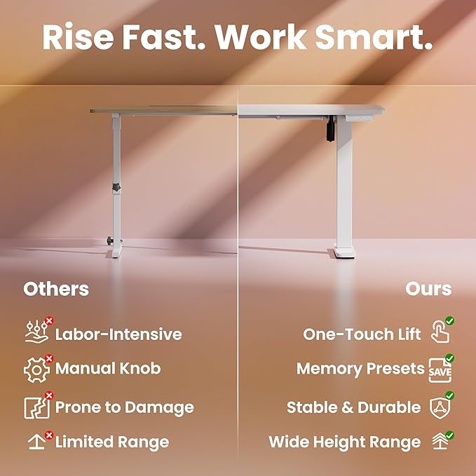 HUANUO Electric Standing Desk, 48 x 28 Inch Height Adjustable Computer Desk with Storage Bag, 4 Height Memory Settings, Sit Stand Up Desk for Home Office, White