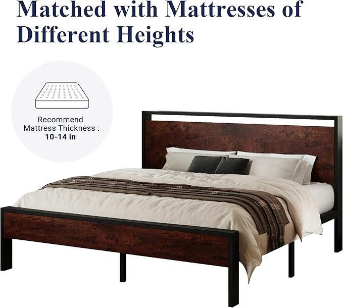 Allewie King Size Platform Bed Frame with Wooden Headboard and Footboard, Heavy Duty 12 Metal Slats Support, No Box Spring Needed, Under-Bed Storage, Noise Free, Easy Assembly, Mahogany