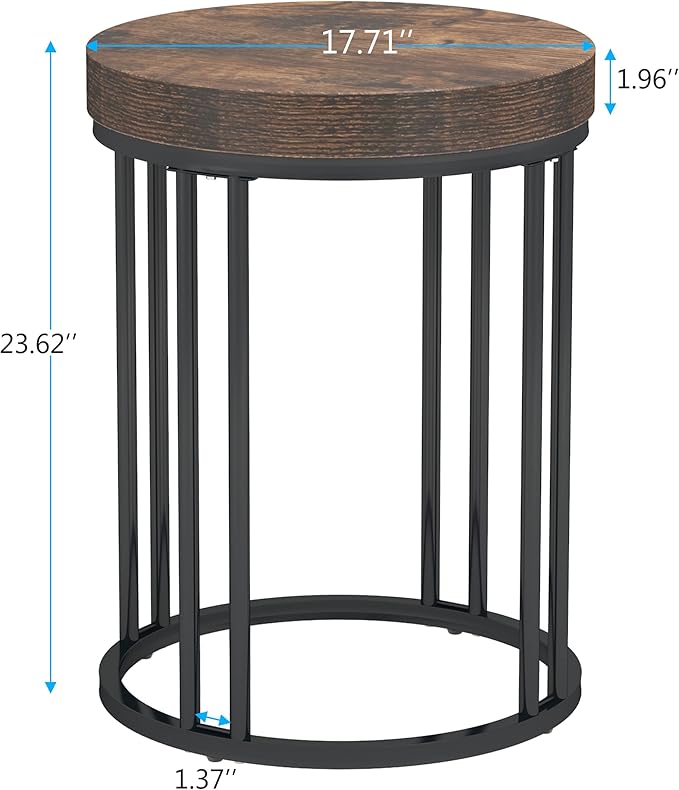 LITTLE TREE Round End Table, Industrial Side Table Small Accent Table, Metal Circle C Table Bed Side Table for Living Room Sofa Side Couch, Bedroom, Easy Assembly, Space Saving (Brown, 1PC)