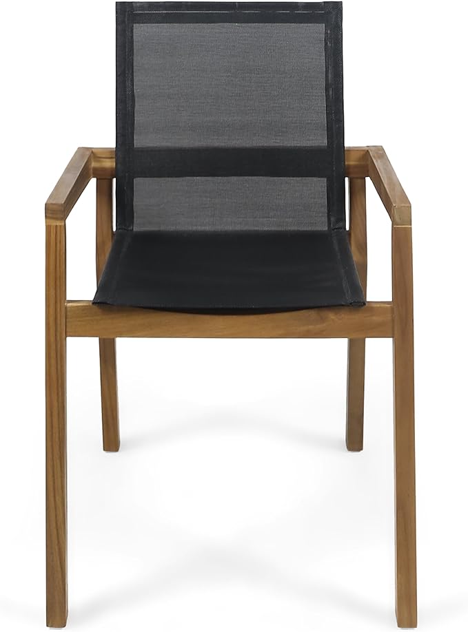 Merax Mesh Seating Solid Wood Dining Chairs Set of 2, French Country Style Accent Side Seating Furniture for Kitchen, Living Room, Textile Back,Teak