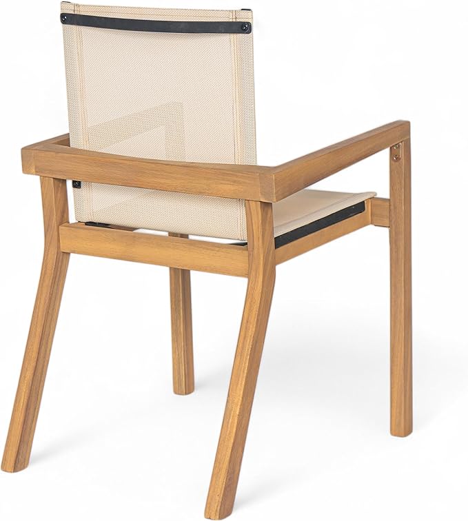 Merax Mesh Seating Solid Wood Dining Chairs Set of 2, French Country Style Accent Side Seating Furniture for Kitchen, Living Room, Textile Back, Beige