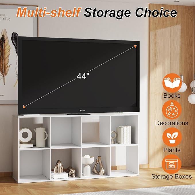 Sweetcrispy 8 Cube Storage Organizer - Open Cube Bookshelf with 4 Removable Back Panels, Display Storage Bookcase for Living Room, Bedroom, Entrance Hall, Home Office，47.7" L×11.6" W×24" H, White