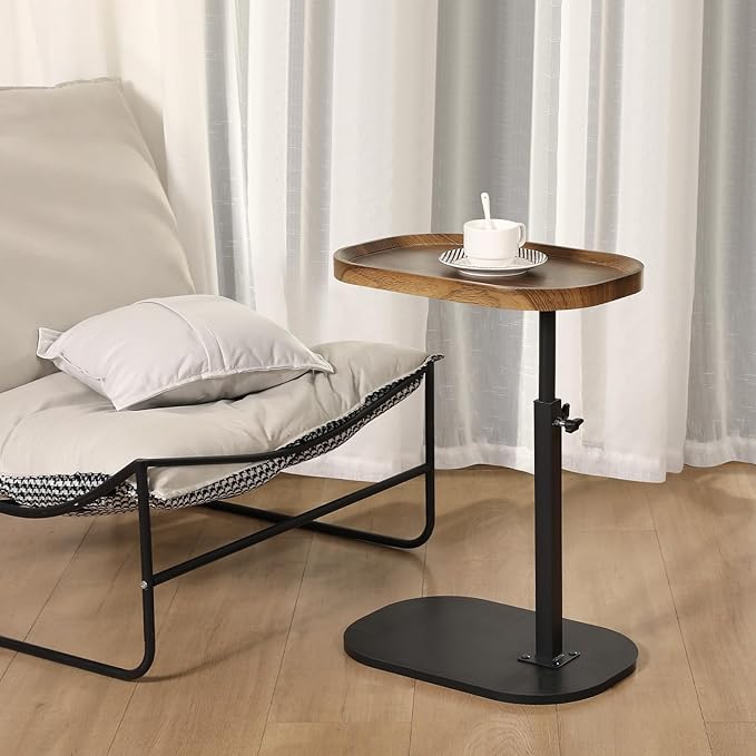 360° Swivel TV Tray Table for Dinner,Adjustable Small Bedside Table with Wheels, C Shaped End Table for Couch, Couch Side Tables That Slide Under Sofa and Bed, Suitable for Coffee,Snack,Drink