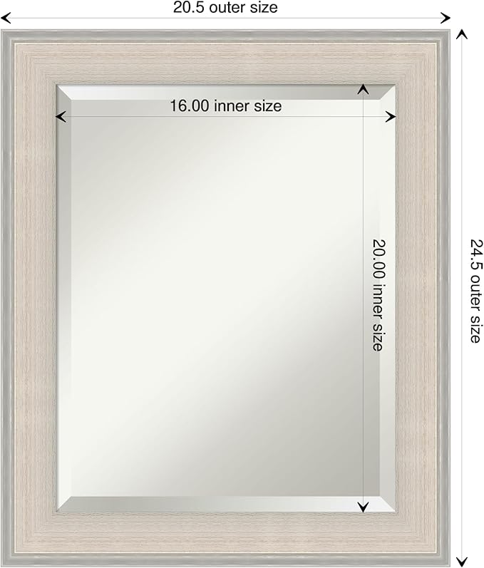 Amanti Art White Bathroom Mirror for Over Sink, 25x21 Cottage White Silver Rectangle Vanity Mirror, Small Coastal Wood Frame, Hangs Horizonally and Vertically, Bathroom Wall Decor, Beveled Edge