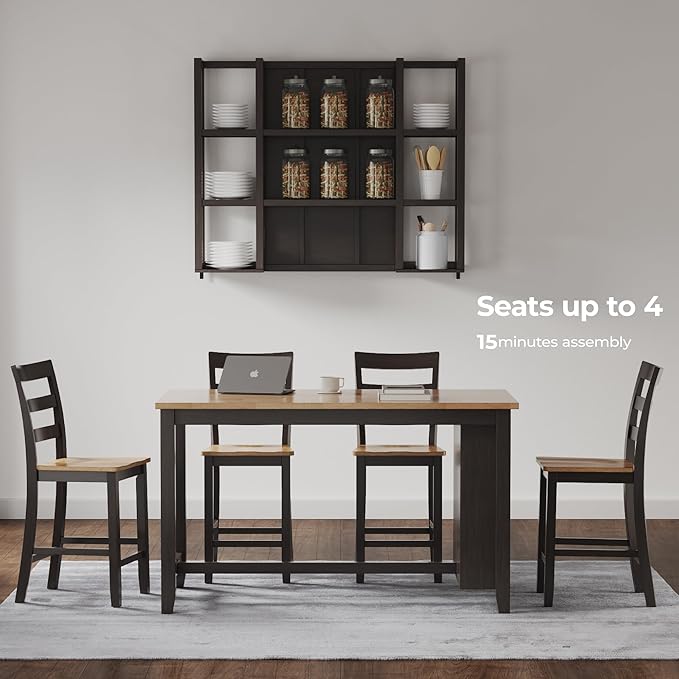 Signature Design by Ashley Gesthaven Contemporary Counter Height Dining Table with 3 Shelves and Trestle Base, Light Brown & Dark Brown