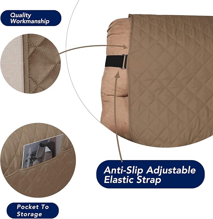 PureFit Reversible Sofa Cover Water Resistant Recliner Couch Cover, Machine Washable Furniture Cover with Adjustable Strap for Dogs, Pets (Recliner, Camel/Ivory)