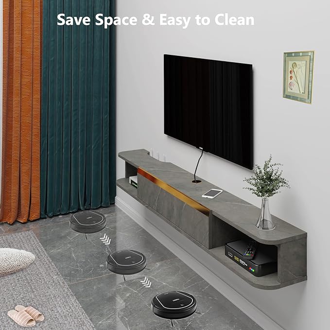 Floating TV Stand, 63'' Wall Mounted Entertainment Center TV Media Console, Floating Shelves with Door, Floating TV Cabinet Large Storage TV Bench for Living Room (Dark Grey, 62.99IN)