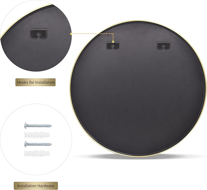 Round Mirror 23.6" Gold Wall Mounted Circle Mirrors Vanity Mirror with Aluminum Alloy Frame Modern Decoration for Bathroom, Living Room, Vanity, Bedroom, Entryway