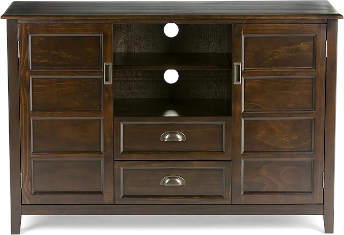 SIMPLIHOME Burlington SOLID WOOD 54 inch Wide Transitional TV Media Stand in Mahogany Brown For TVs up to 60 inches for the Living Room and Entertainment Center