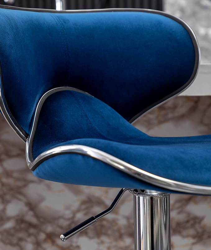 Roundhill Furniture Masaccio Velvet Upholstered Adjustable Swivel Barstool, Set of 2, Blue