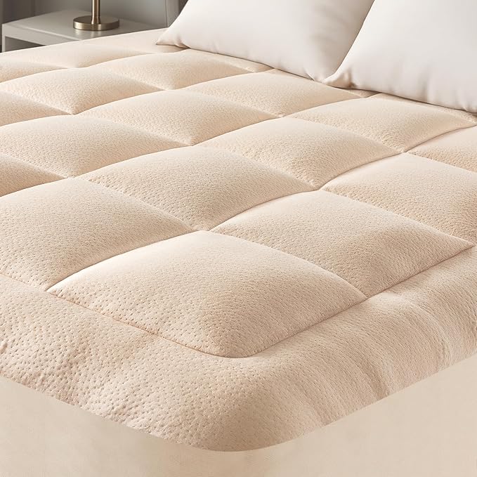Ultra Soft Queen Size Mattress Topper - Viscose Made from Bamboo Pillow Top Mattress Pad for Back Pain Relief - Naturally Cooling for Hot Sleepers, Beige