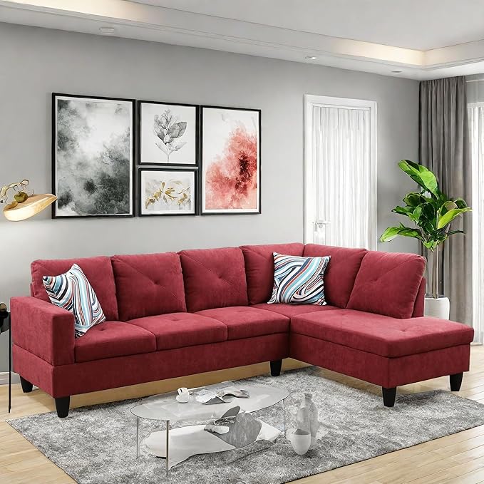 Modular Sectional Couch, L Shaped Couch with Storage, Convertible Sofa with Ottomans, Modern Sectional Sofa for Living Room and Office, Red