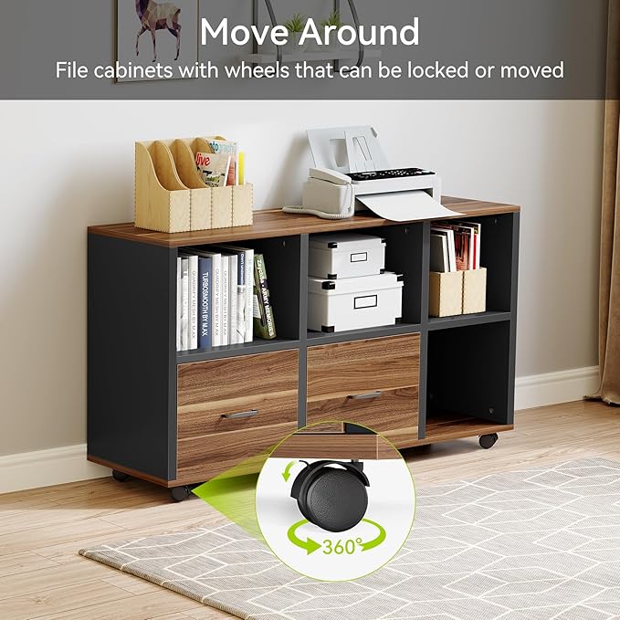 LITTLE TREE 55-Inch L-Shaped Computer Desk, Large Corner Desk with Drawers, Modern Office Workstation Study Desk, Corner Computer Desk for Home Office, Bedroom, Brown