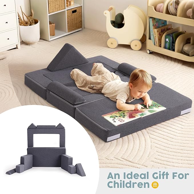 ROBOTIME Modular Play Couch for Kids – Convertible Foam Toddler Sofa for Boys & Girls, Kids Couch for Playroom & Bedroom, Versatile Building Sofa for Forts and Reading Nooks (Space Grey)