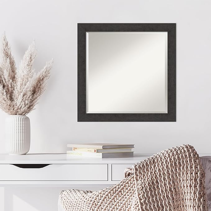 Amanti Art Brown Wall Mirror 24x24 Rustic Plank Espresso Narrow Square Bathroom Mirror for Wall Decor Living Room, Medium Rustic Farmhouse Frame, Hangs Horizonally and Vertically, Bathroom Decor