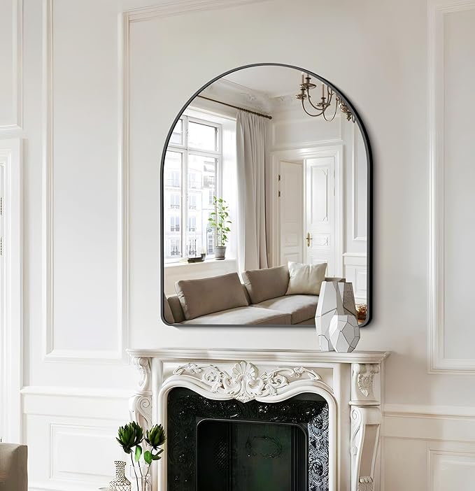 FORBATH Arched Bathroom Mirror 30x36 Inch, Bathroom Mirror Wall Mounted Modern Black Aluminum Frame Decor Dresser Mirror for Bedroom Living Room Entryway, Hanging or Leaning Against Wall