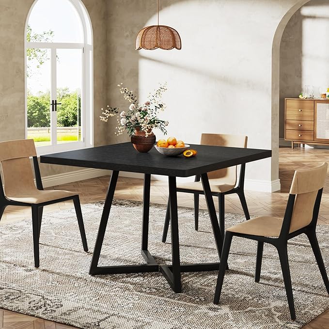 Tribesigns Square Dining Table for 2, 31.5" Industrial Dinner Table with Metal Base, Kitchen Table for Dining Room, Small Space, Apartment