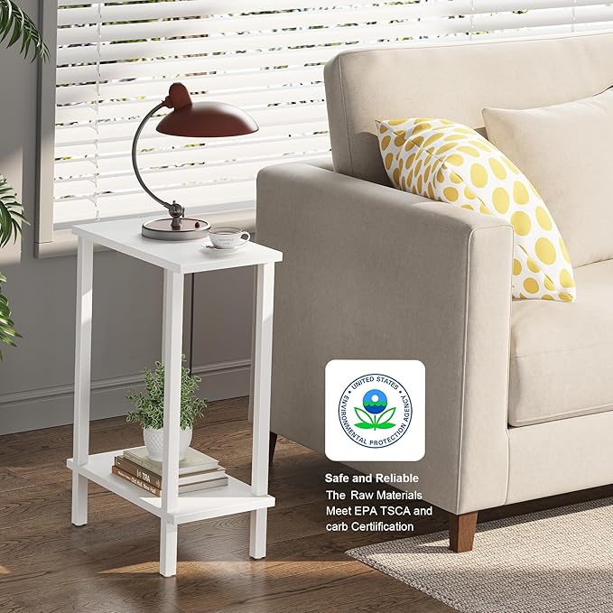 TUTOTAK Small Side Table, Narrow End Table, Skinny Sofa Table, Slim Nightstand, Couch Table, Living Room, Bed Room, White TB01BW062