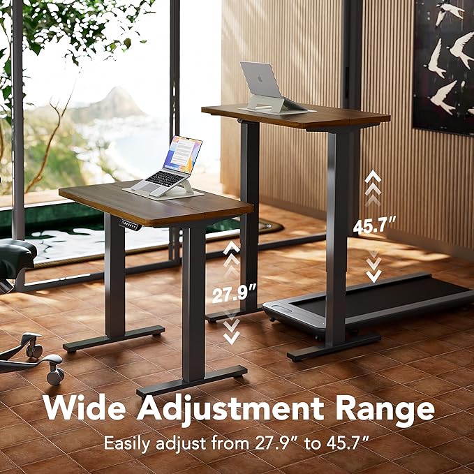 HUANUO 32" Small Electric Standing Desk Adjustable Height, 4 Memory Height Settings, Sit Stand Up Desk for Home Office & Computer Workstation, Black Walnut