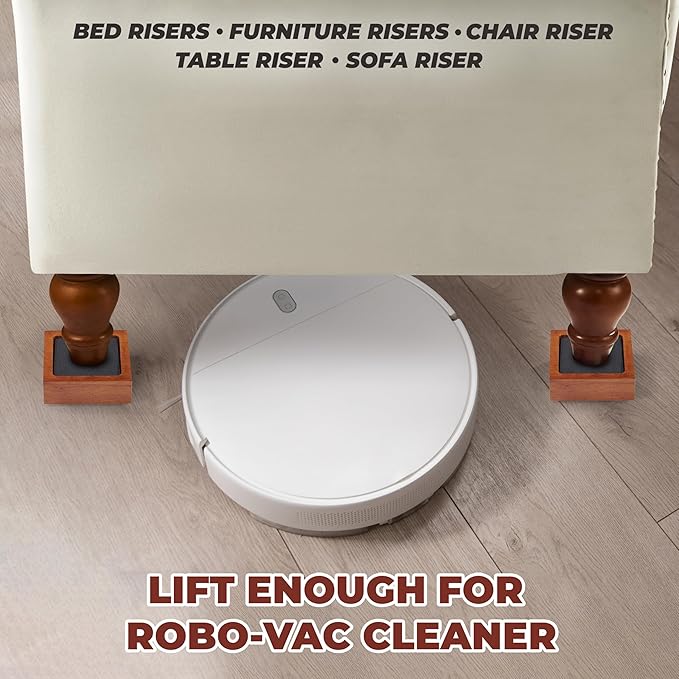 FASONLA Bed Risers (Set of 8) Furniture Risers Lifts Height 1", 2" or 3", Solid Natural Wood Risers for Bed, Furniture, Table, Sofa, Chair with Non-Slip Recessed Hole (Light Brown Color, 1 Inch)