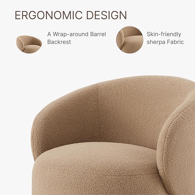 Swivel Accent Chair Round Barrel Armchair Upholstered Performance Fabric for Living Room Bedroom Waitingroom,1 Box,Sand