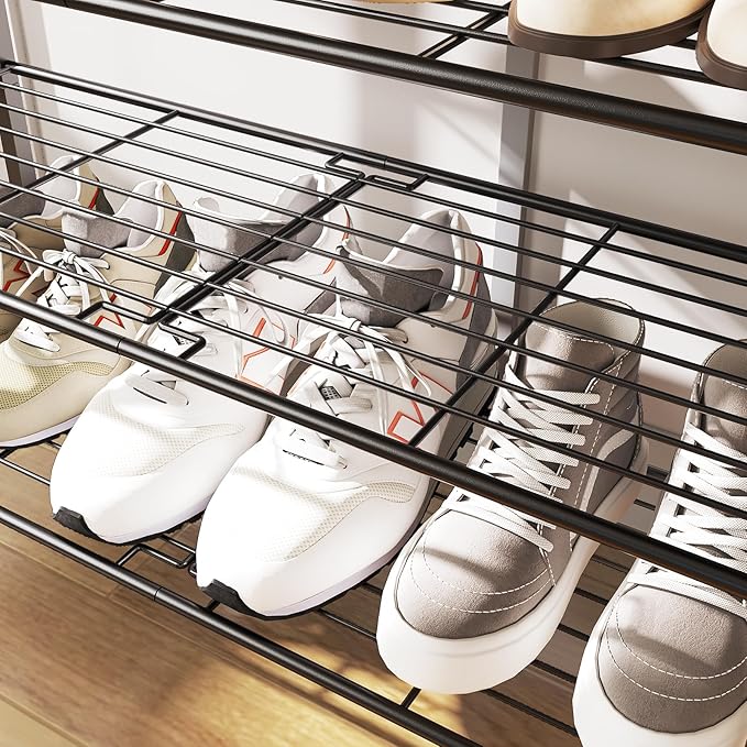 6-Tier Shoe Rack, Shoe Storage Organizer for Closet, Free Standing Shoe Organizer with Metal Mesh Shelves, 24 Pairs of Shoes, Rustic Brown and Black SS06BR