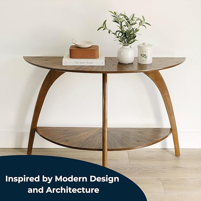 Martin Svensson Home LAX Half-Moon Wood Sofa Console Table in Warm Nutmeg Brown