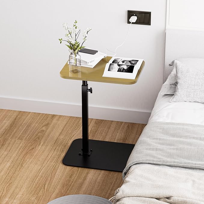 Side Table Sofa Tray for Couch Heavy Metal Base Swivel/Adjustable Height, Sofa Bed Bathroom Study TV Tray C Shaped End Table Food Snack Trays for Eating