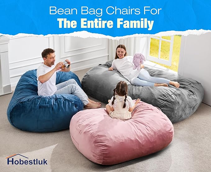 Hobestluk 5FT Bean Bag Chair Large Beanbag Lounger with Removable Cover Adult Bean Bag Chair with Portable Handle Desgin for Living Room Bedroom (Pink, 5FT)