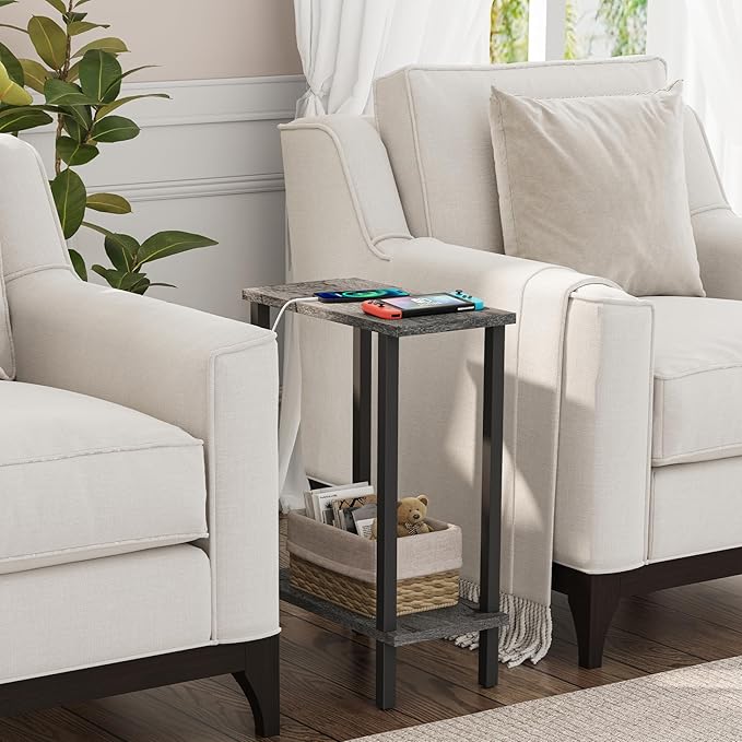 TUTOTAK Small Side Table, Narrow End Table, Set of 2, Skinny Sofa Table, Slim Nightstand, Couch Table, Living Room, Bed Room, Charcoal Grey TB01BY0622