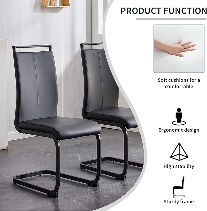 Modern Dining Chairs Set of 8, High Back Black Kitchen Chairs, Faux Leather Side Chair with Metal Legs, Easy to Clean Upholstered Dining Chairs, Ideal for Living Room(Black Leg)