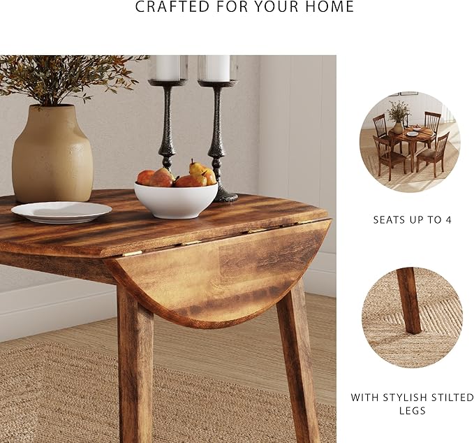 Signature Design by Ashley Berringer Dining Room Round Drop Leaf Table, Rustic Brown