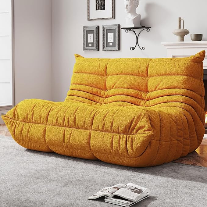 Bean Bag Chairs for Adults, BeanBag Reading Chair Memory Foam Couch, Floor Chair Soft Teddy Material, Comfy Reading Nook Chairs for Bedroom Living Room Office(Yellow)