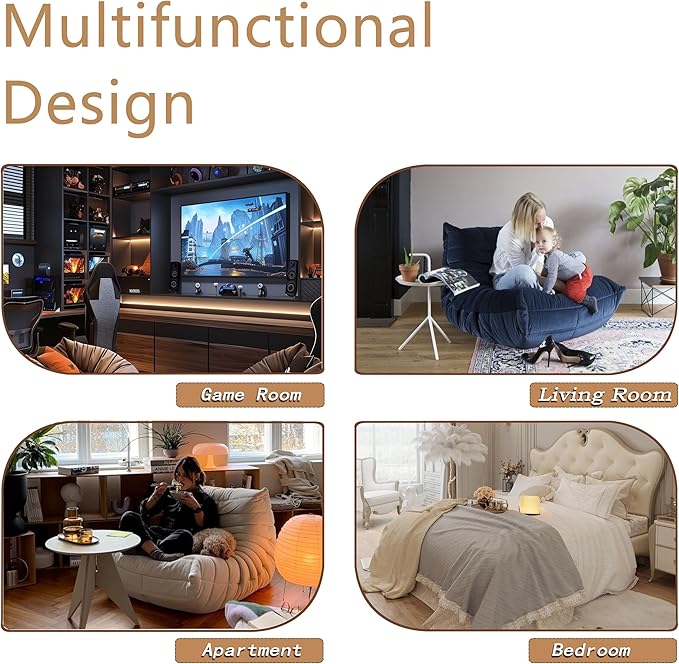 CXC Fireside Chair, Gaming Chair Floor, Large Bean Bag Chairs for Adults, Memory Sponge Lazy Sofa, Ergonomic Design Comfy Couch for Living Room丨 Bedroom丨 Office丨(Happy Flower-Brown, Linen)