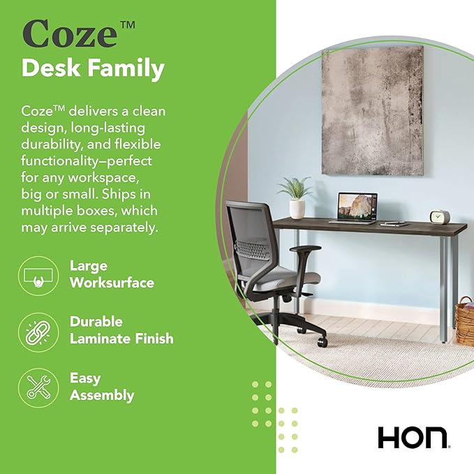 HON Coze Home Office Desks, Sturdy Table Computer Desk, 54", Walnut Top, Silver Base