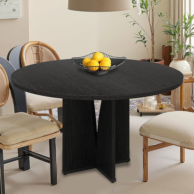 Round Dining Table for 4, 39 Inch Small Dinner Table Farmhouse Wooden Circle Kitchen Tables with Cross Base for Dining Room, Kitchen, Living Room, Black