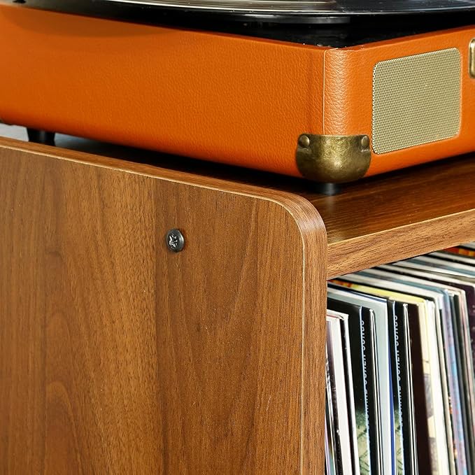 Record Player Table, Mid-Century Record Player Stand with Vinyl Storage Hold Up to 150+ Albums, Vinyl Record Cabinet with Adjustable Shelves, Wood Turntable Stand for Music Living Room (Oak)