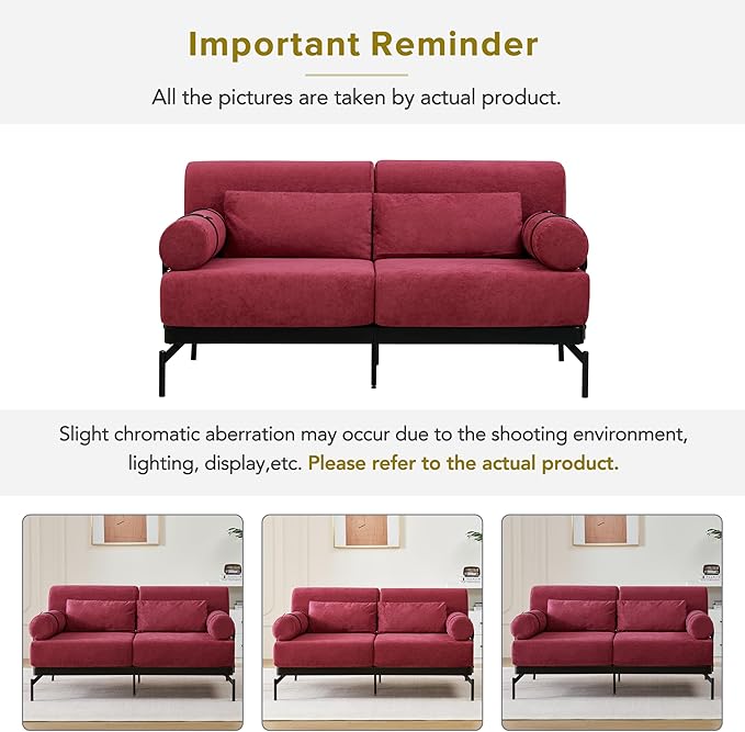 Modern Loveseat Sofa 59" Sofa Couch 2-Seater Sofa with Flexible USB Ports, Unique Cylindrical Armrests for Living Room, Red