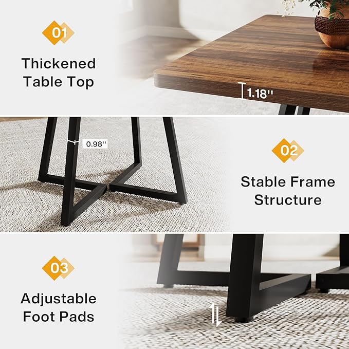 Tribesigns Square Dining Table for 4, 31.5" Industrial Dinner Table with Metal Base, Kitchen Table for Dining Room, Small Space, Apartment, Rustic Brown & Black