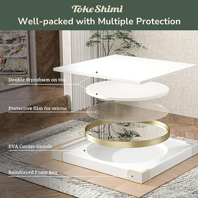 TokeShimi Round Gold Mirror 36 Inch Round Bathroom Mirror for Wall with Non-Rusting Aluminum Alloy Brushed Gold Matte Metal Frame Modern Circle Mirror Fit in Minimalist Multi Style Home Decor