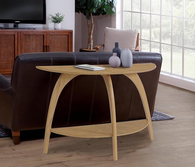 Martin Svensson Home LAX Half-Moon Sofa Console Table with Storage, Blonde