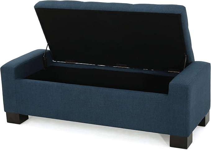 Ball & Cast 50.8" Upholstered Storage Ottoman with Tufted Waffle Stitch,End Bench w/Uses Pressure Hinges and Wood Legs,Entryway Fabric Footrest Stool for Living Room & Bedroom,Light Grey